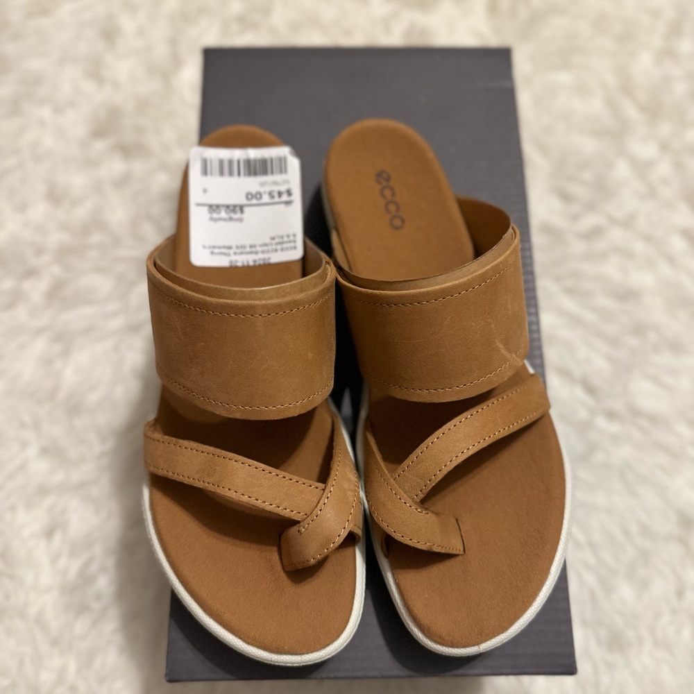 ECCO Tan Leather Slide Sandals